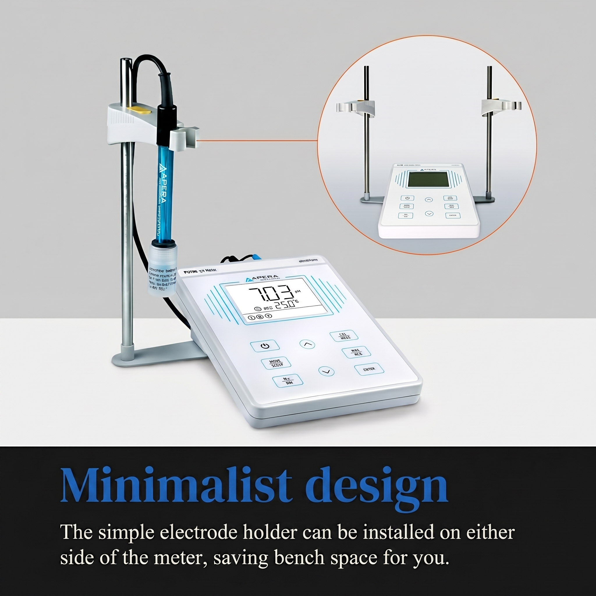 Apera PH700 benchtop pH meter in use in a laboratory setting for water quality testing