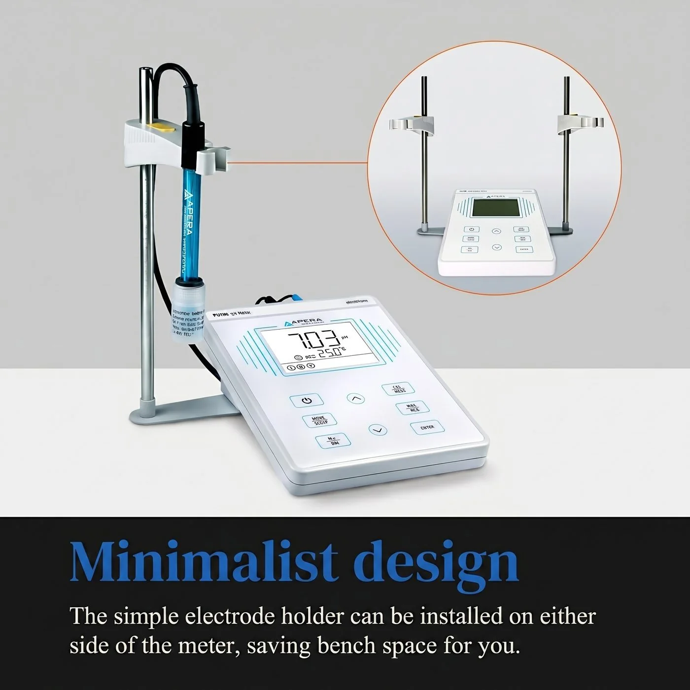Apera PH700 benchtop pH meter in use in a laboratory setting for water quality testing