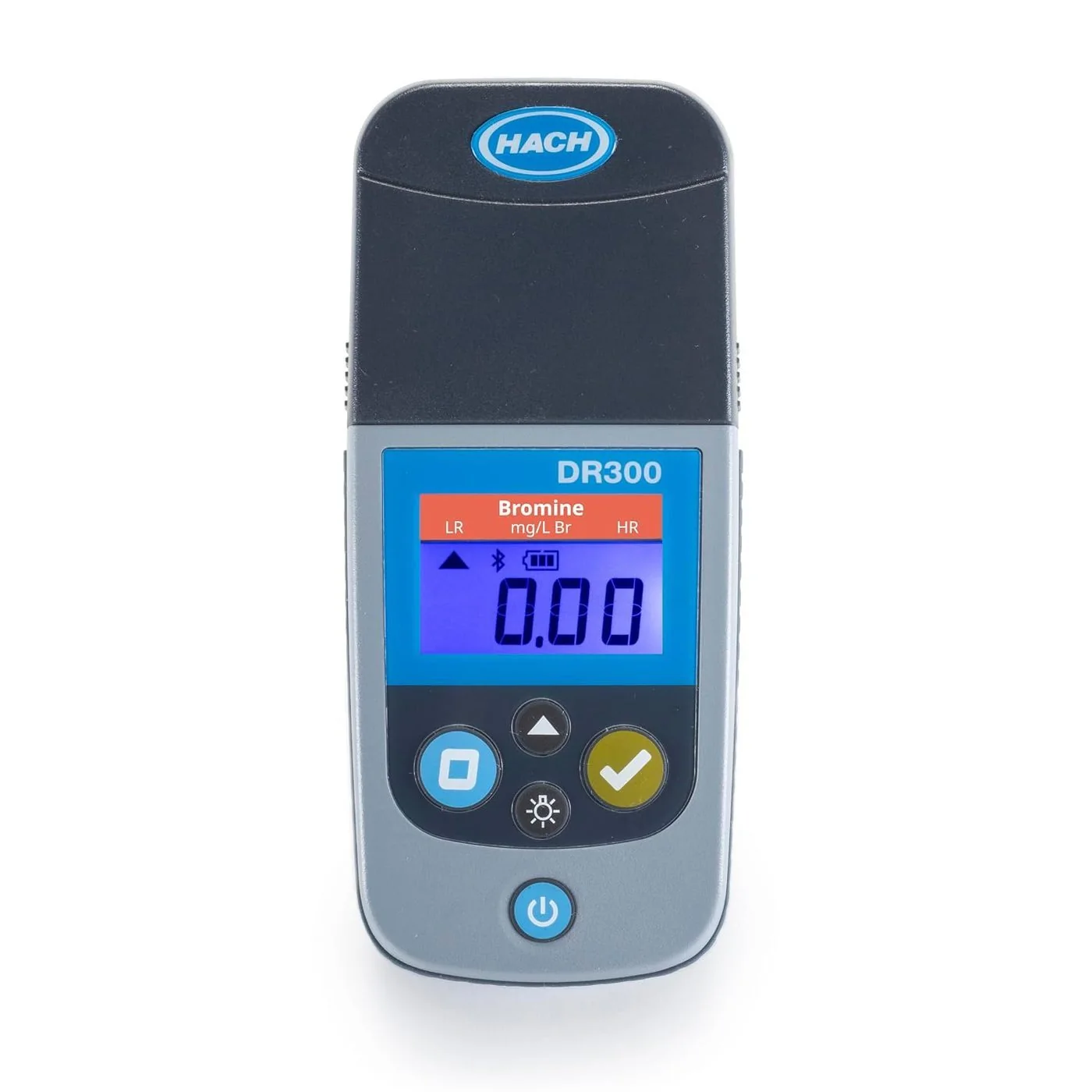 Hach DR300 Bromine pocket colorimeter showing DPD bromine measurement display