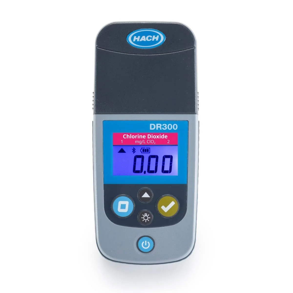 Hach DR300 Chlorine Dioxide pocket colorimeter display showing mg/L ClO2 measurement