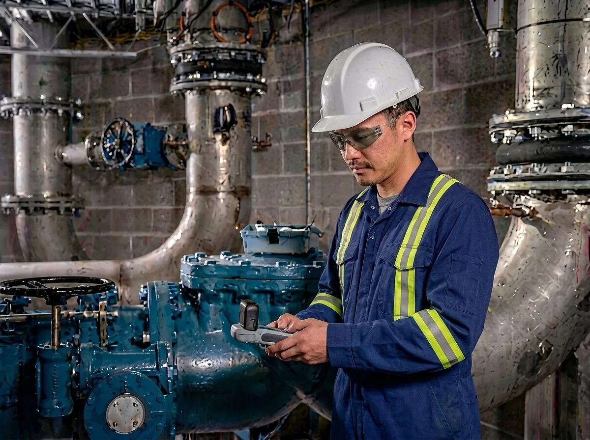 Water treatment operator using Hach DR300 Nitrate pocket colorimeter for water quality monitoring