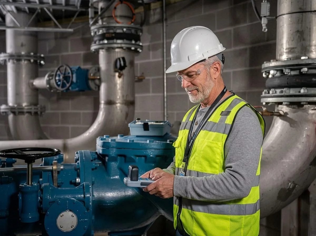 Water treatment operator using Hach DR300 Phosphate pocket colorimeter for industrial process water testing