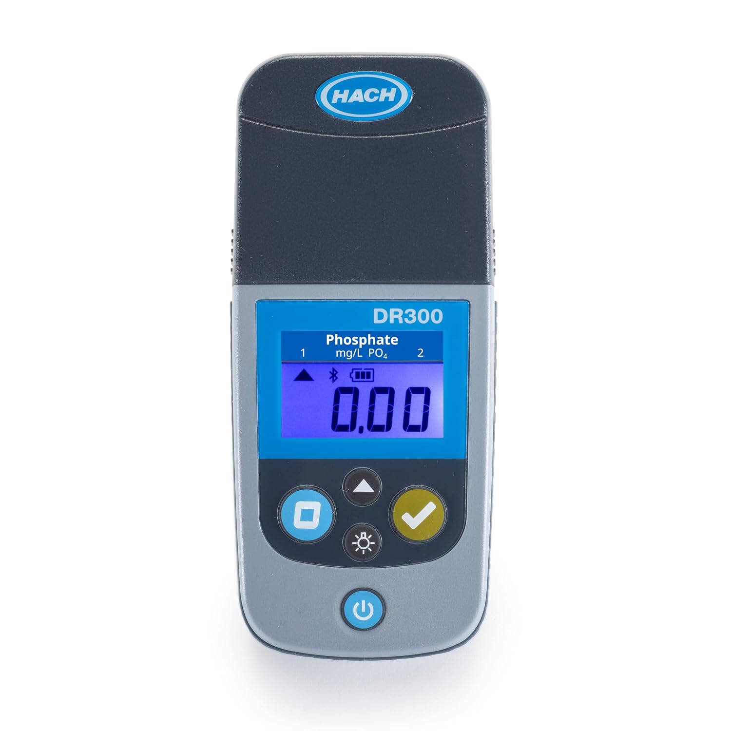Hach DR300 Phosphate pocket colorimeter showing PhosVer 3 phosphate measurement display