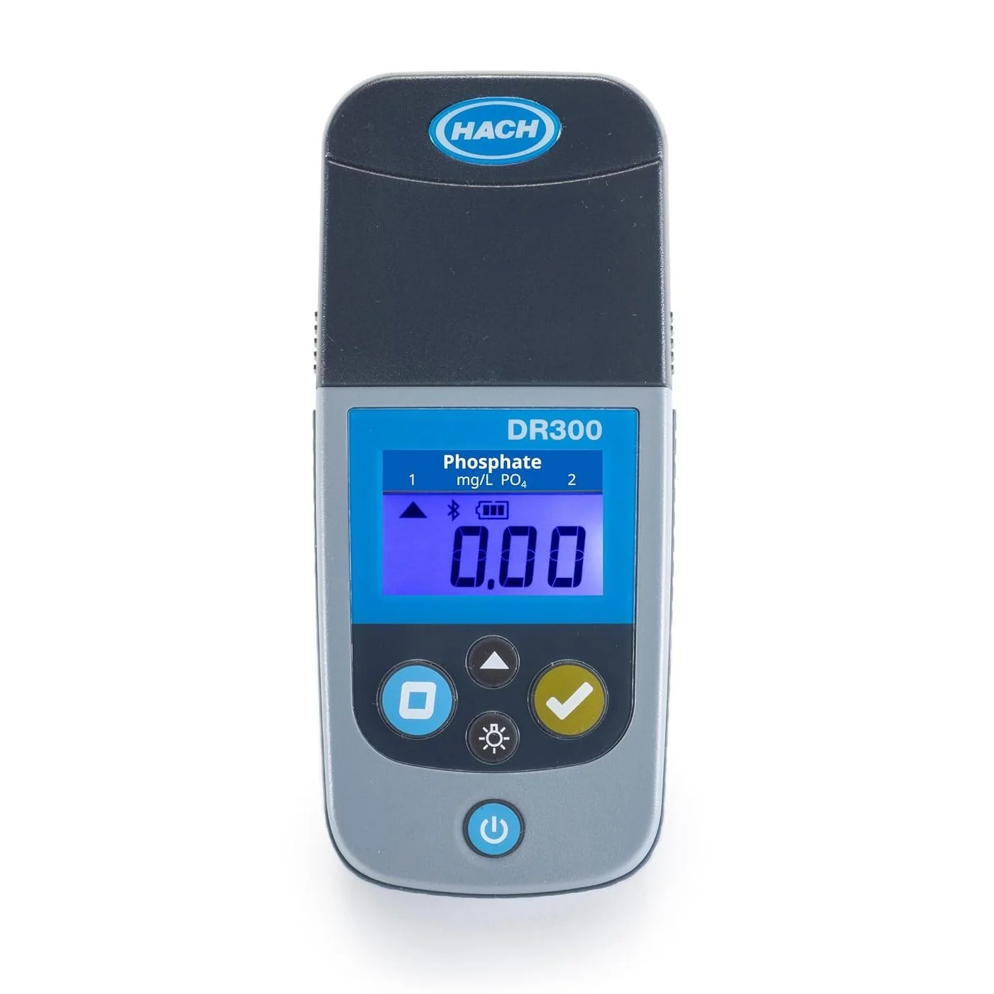 Hach DR300 Phosphate pocket colorimeter showing PhosVer 3 phosphate measurement display