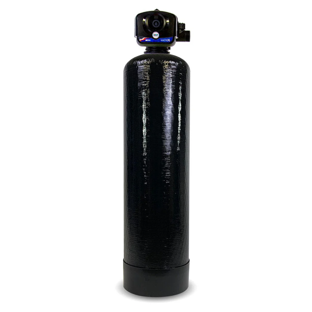 Matrixx DROP Bodyguard Plus 1.5 inch commercial backwashing carbon filter - black fiberglass tank with DROP smart valve