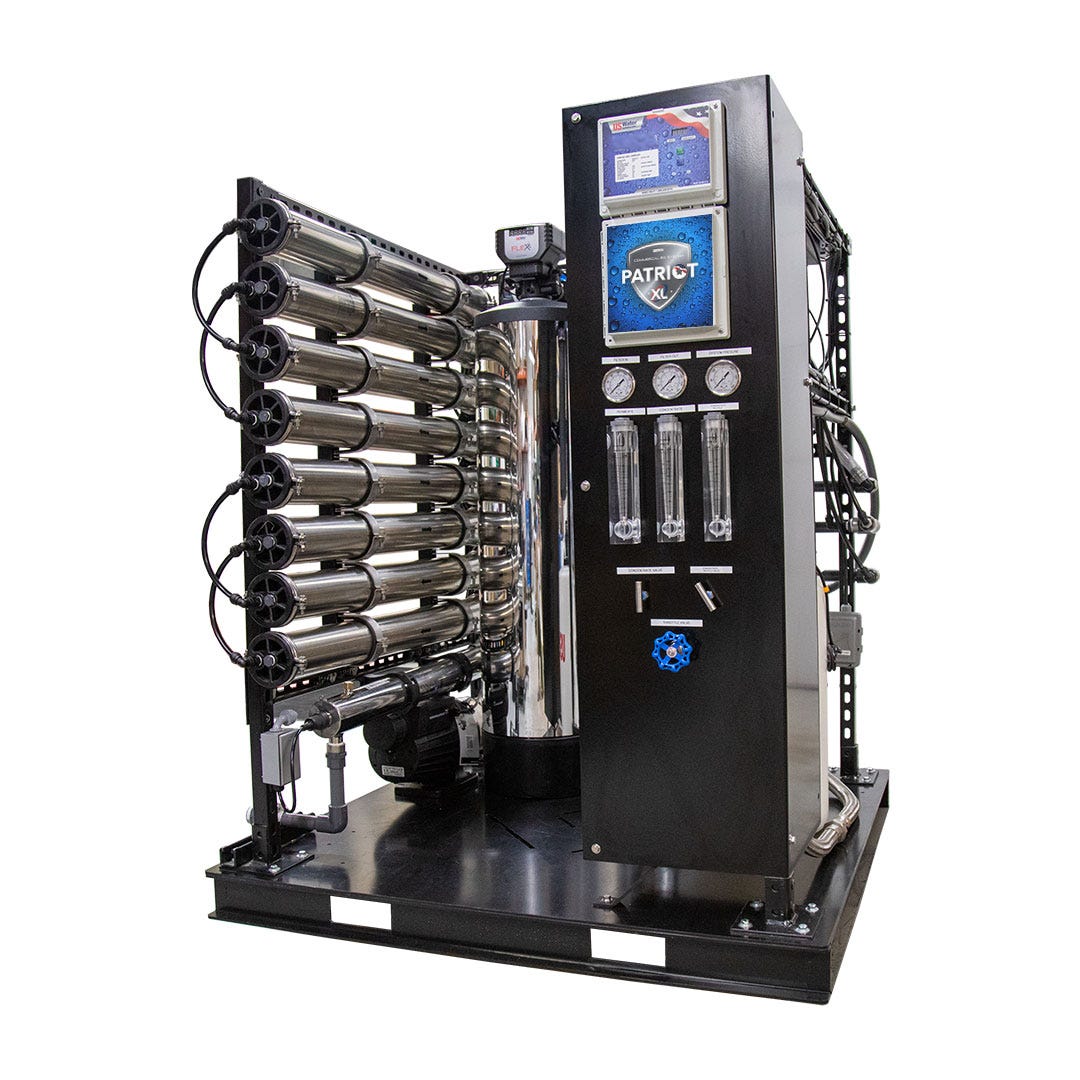 US Water Systems Patriot XL skid-mounted turnkey commercial RO system with integrated pre-treatment, membrane arrays, UV disinfection, and control panel
